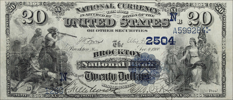 Brockton, Massachusetts. $20 1882 Date Back. Fr. 555. The Brockton NB. Charter #...