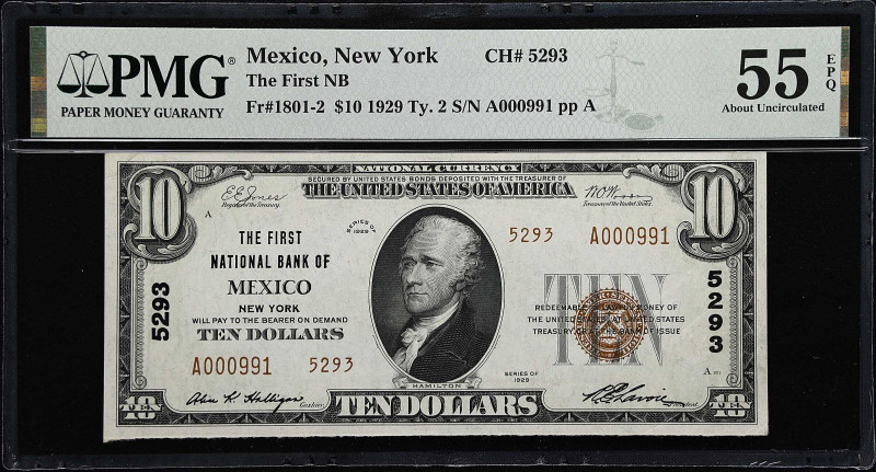 Mexico, New York. 1929 Ty. 2 $10 Fr. 1801-2. The First NB. Charter #5293. PMG Ab...