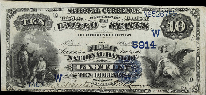 Lawton, Oklahoma. $10 1882 Date Back. Fr. 546. The First NB. Charter #5914. Very...