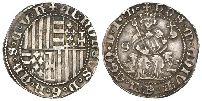 Napoli - Alfonso I d'Aragona (1442-1458) - Carlino - lettera S - MIR-54 - Ag - 3...