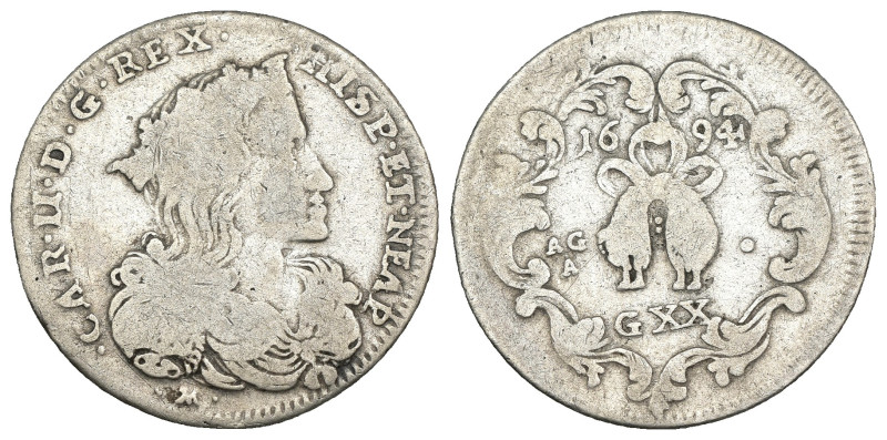 Napoli - Carlo II (1665-1700) - Tarì 1694 - Mir.300/3 - Ag - gr. 4,09

MB

S...