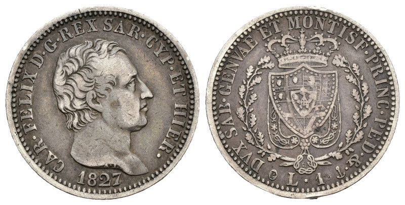 Carlo Felice (1821-1831) - 1 Lira 1827 Genova - Ag. - Mont.96

BB

SPEDIZION...