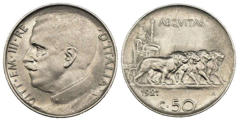 Vittorio Emanuele III (1900-1943) - 50 Centesimi Leoni 1921 - C/ Rigato - Ni - G...