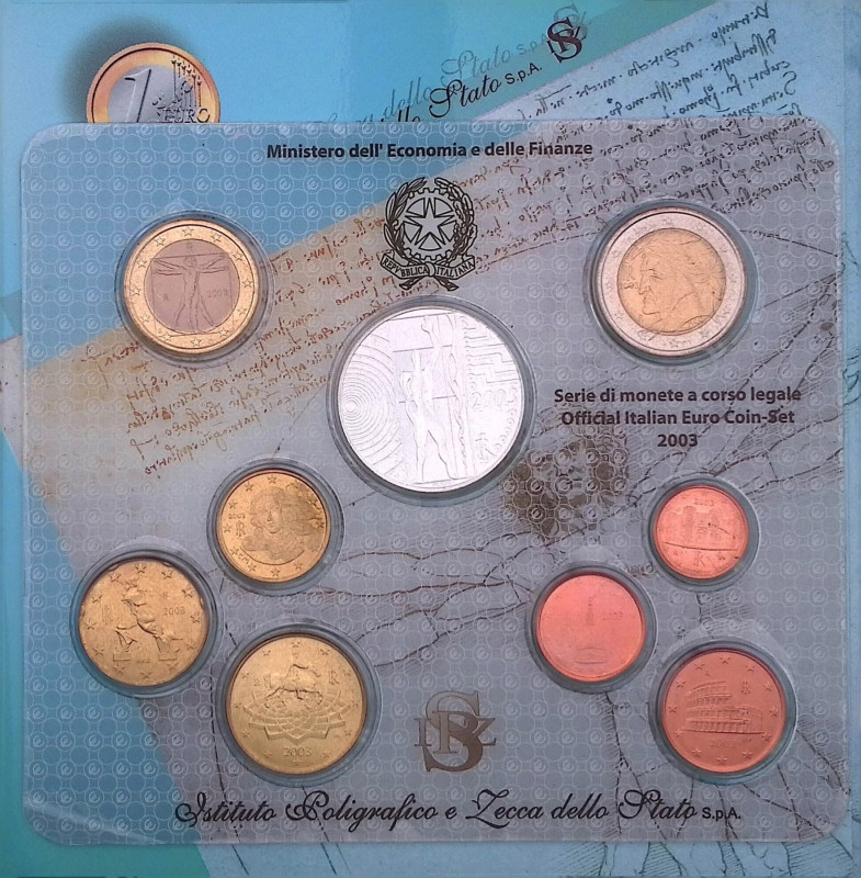 Repubblica Italiana (1946-oggi) - Euro Set 2003 da 9 valori con 5 Euro Europa de...