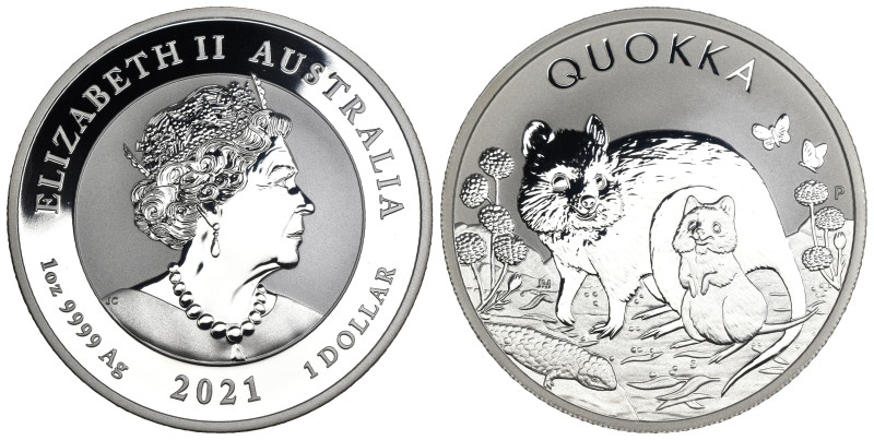 Australia - Elizabeth II (1952-2022) 1 Dollar 2021 "Quokka" - 1 oz .oncia Ag .99...