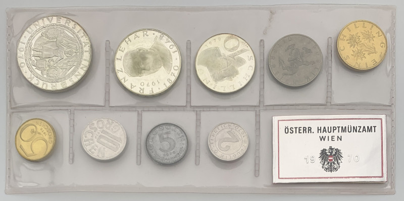 Austria - Repubblica (1945-oggi) - Set 1970 - nominali e metalli vari - in confe...