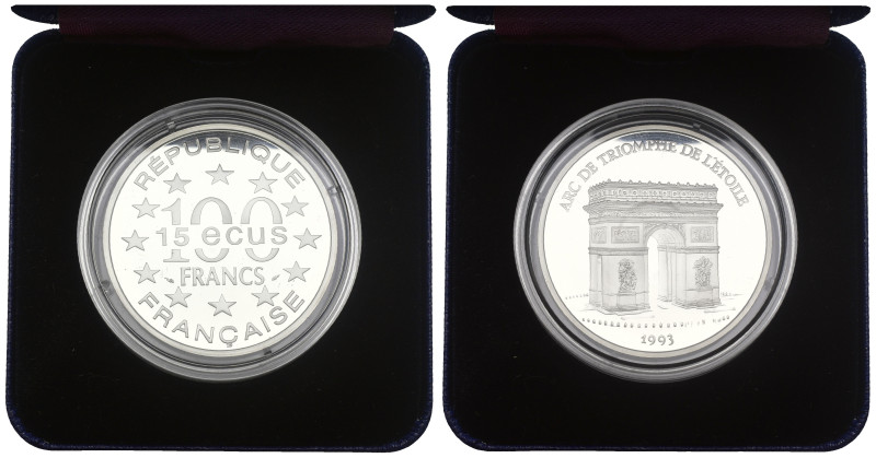 Francia - 100 Francs / 15 ECU Arc de Triomphe 1993 - Ag - KM# 1031 - in cofanett...