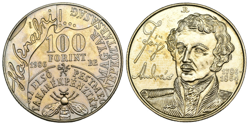 Ungheria - 100 forint 1986 - 150° Anniversario della banca risparmi, Andras Fay ...