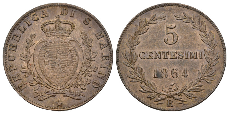 San Marino - Vecchia Monetazione (1864-1938) - 5 Centesimi 1864, Roma - Cu - FAL...