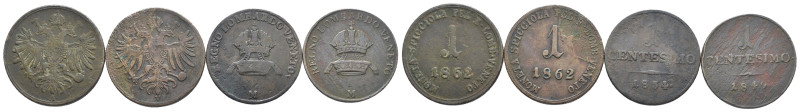 Lombardo Veneto - Lotto n.4 Monete composto da n.2 da 1 Soldo 1862 e n.2 da 1 Ce...