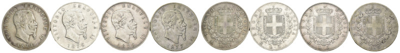 Vittorio Emanuele II (1861-1878) - lotto di 4 monete da 5 lire - anni vari - Ag...