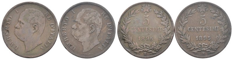 Regno d'Italia - Umberto I (1878-1900) - Lotto 2 monete 5 centesimi 1895 - RARA ...