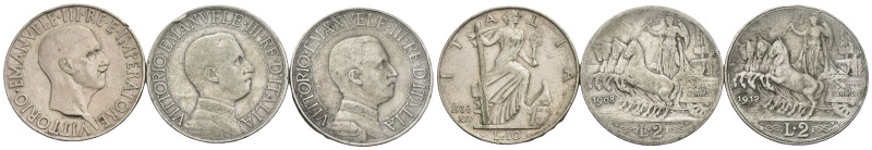 Regno d'Italia - Vittorio Emanuele III (1900-1943) - Lotto n.3 Monete da 2 Lire ...