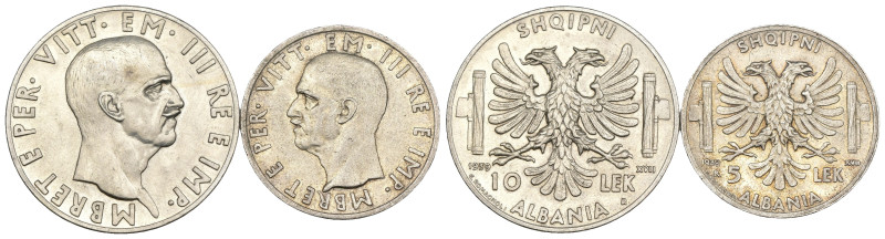 Albania Italiana - Vittorio Emanuele III (1900-1943) - Lotto di 2 monete da 10 L...