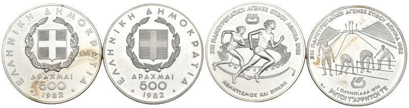 Grecia - Lotto n.2 Monete composto da: 500 Dracme "Olimpiadi" 1982 - Ag 

med....