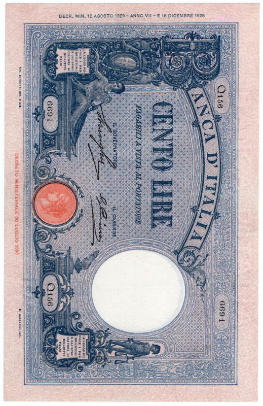 Regno d'Italia - Vittorio Emanuele III - 100 Lire Barbetti Azzurro (Fascio) - 12...