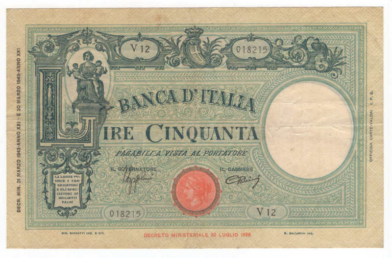 Regno d'Italia - Vittorio Emanuele III (1900-1943) - 50 lire Barbetti - Emission...