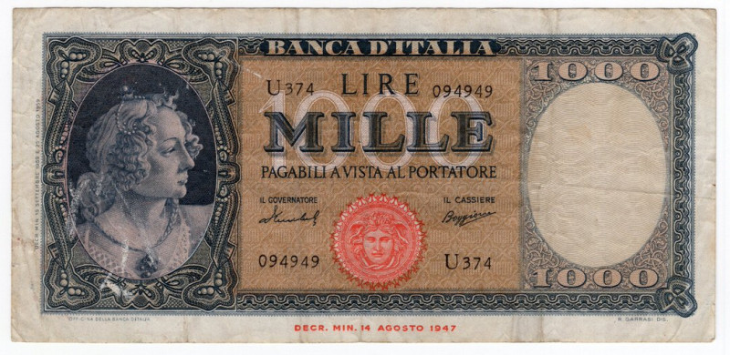 Repubblica Italiana - 1000 Lire - Contrassegno: Medusa - Firme: Menichella/Boggi...