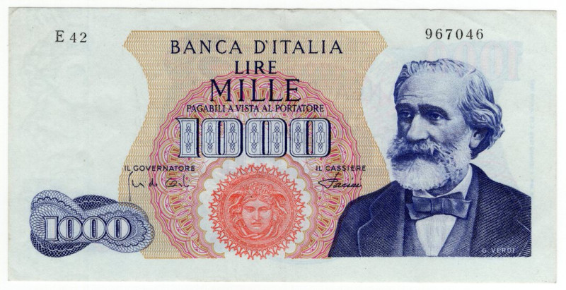 Repubblica Italiana - 1000 Lire "Verdi I°Tipo" - Emissione: 04/01/1968 - Crapanz...