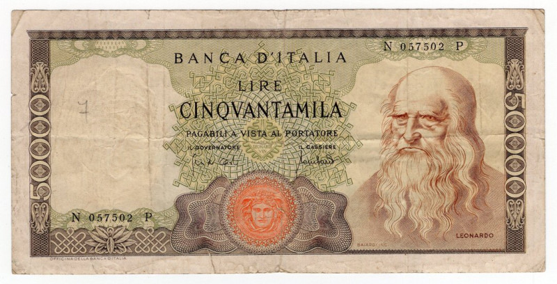 Repubblica Italiana - 50000 Lire "Leonardo" - Firme: Carli/Lombardo - Emissione:...