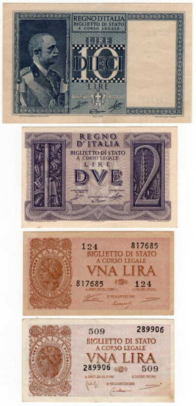 Regno d' Italia lotto di 4 banconote: 10 lire Impero 1944: 2 lire Impero 14/11/1...