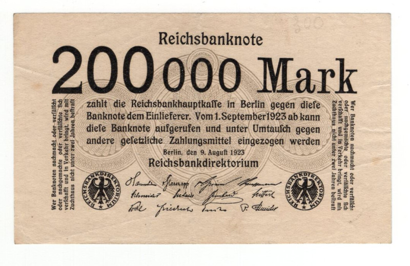 Germania - Repubblica di Weimar - 200.000 Mark 1923 - P# 100

SPEDIZIONE SOLO ...