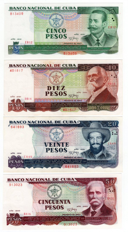 Cuba - Lotto n.4 Banconote composto da: 5, 10, 20, 50 Pesos 1990/1991 - P#108, 1...