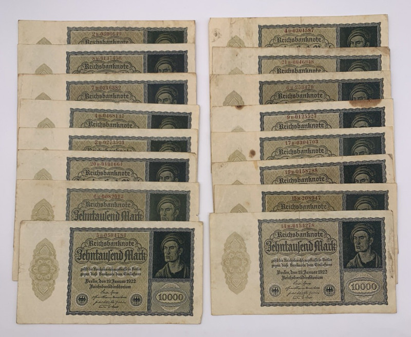 Germania - Lotto n.16 Banconote composto da: 10000 Mark 1922 (Reichsbanknote)
...