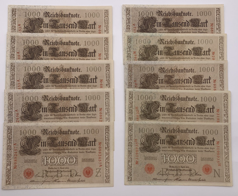 Germania - Lotto n.10 Banconote composto da: 1000 Mark (Reichsbanknote)

med.B...