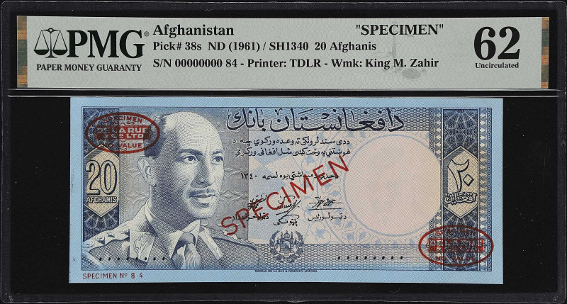 AFGHANISTAN. Afghanistan Bank. 20 & 100 Afghanis, ND (1961). P-38s & 40s. Specim...