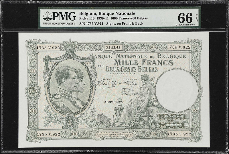 BELGIUM. Banque Nationale de Belgique. 1000 Francs-200 Belgas, 1942. P-110. PMG ...