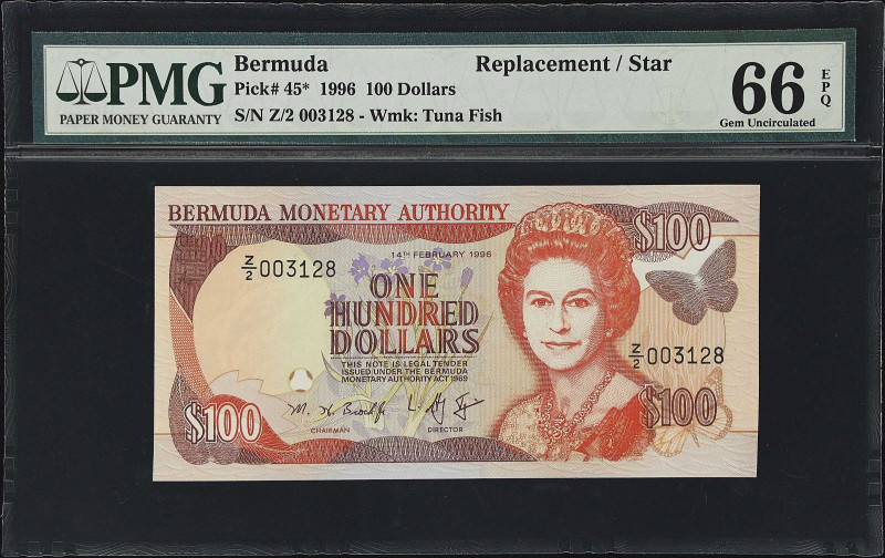 BERMUDA. Lot of (2). Bermuda Monetary Authority. 100 Dollars, 1996. P-45*. Repla...