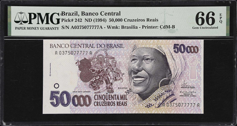 BRAZIL. Banco Central do Brasil. 50,000 Cruzeiros Reais, ND (1994). P-242. PMG G...