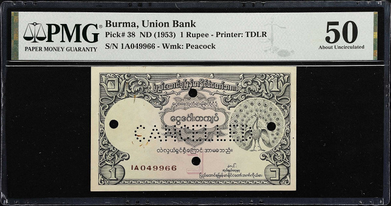 BURMA. Union Bank. 1, 5, 10, & 100 Rupees, ND (1953). P-38, 39, 40, & 41. Cancel...