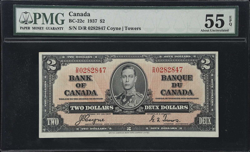 CANADA. Bank of Canada. 2 Dollars, 1937. BC-22c. PMG About Uncirculated 55 EPQ....