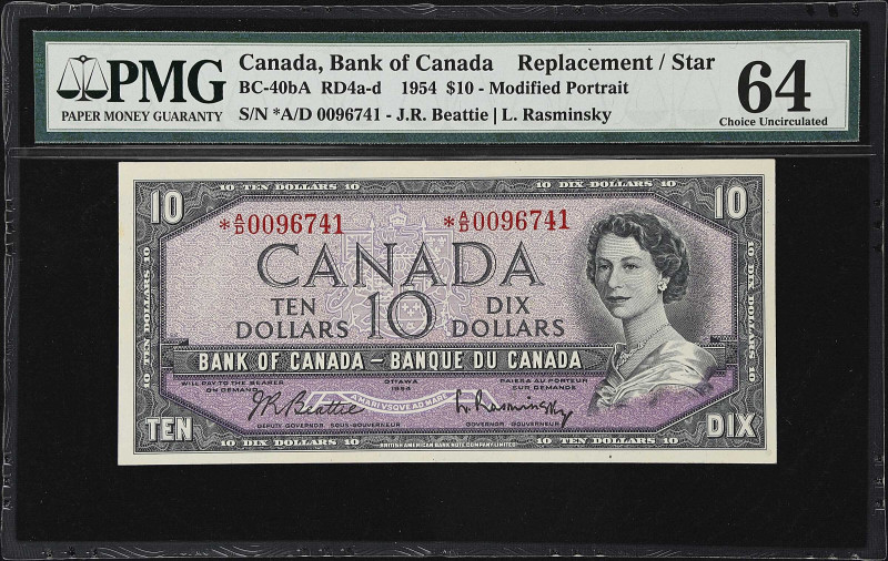 CANADA. Bank of Canada. 10 Dollars, 1954. BC-40bA. RD4a-d. Replacement. PMG Choi...