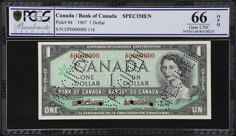 CANADA. Bank of Canada. 1 Dollar, 1967. BC-45bS. Specimen. PCGS Banknote Gem Unc...