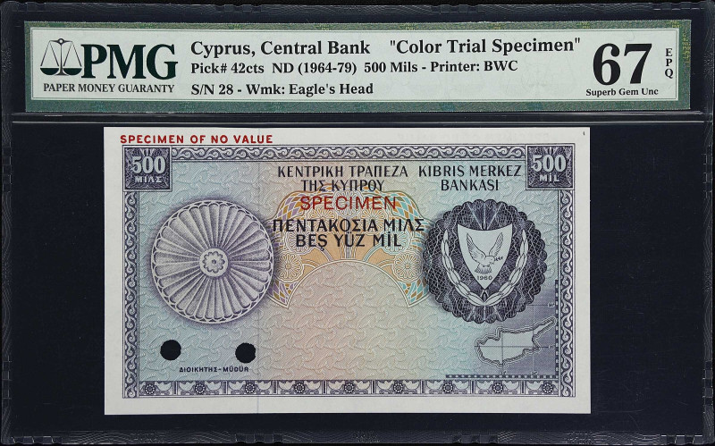 CYPRUS. Central Bank of Cyprus. 500 Mils, ND (1964-79). P-42cts. Color Trial Spe...