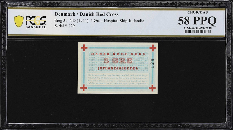 DENMARK. Lot of (4). Danish Red Cross. 1 Krone, 5 Kroner, 5 & 25 Ore, ND (1951)....