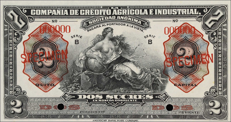 ECUADOR. Compania de Credito Agricola e Industrial. 2 Sucres, 1921. P-S272s. Spe...