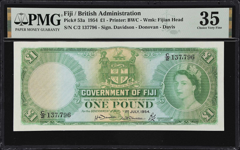 FIJI. Government of Fiji. 1 Pound, 1954. P-53a. PMG Choice Very Fine 35.

Esti...