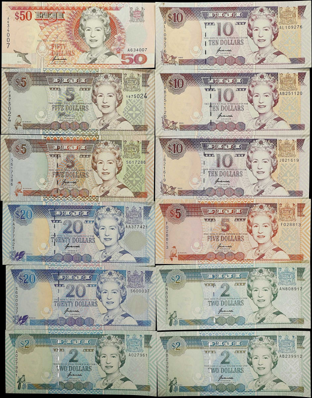 FIJI. Lot of (12). Reserve Bank of Fiji. 2, 5, 10, 20 & 50 Dollars, ND (1992-98)...