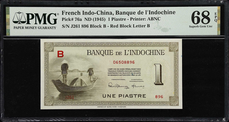 FRENCH INDO-CHINA. Banque de l'Indochine. 1 Piastre, ND (1945). P-76a. PMG Super...