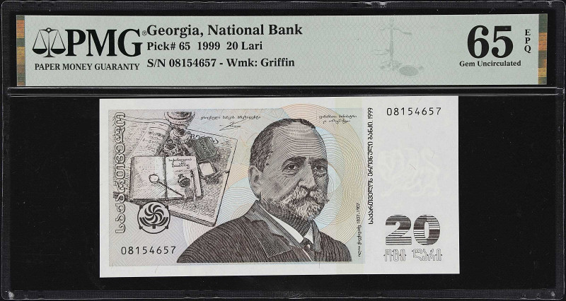 GEORGIA. National Bank of Georgia. 20 Lari, 1999. P-65. PMG Gem Uncirculated 65 ...