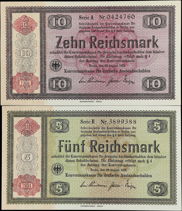 GERMANY. Lot of (2). Konversionskasse fur Deutsche Auslandsschulden. 5 & 10 Reic...