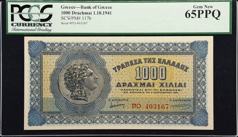 GREECE. Lot of (2). Bank of Greece. 1000 & 5000 Drachmai, 1941 & 1942. P-117b & ...