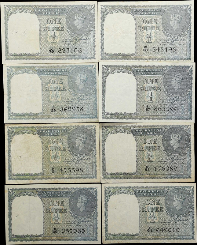 INDIA. Lot of (8). Government of India. 1 Rupee, 1940. P-25a. Fine to About Unci...