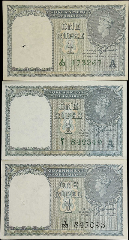 INDIA. Lot of (3). Government of India. 1 Rupee, 1940. P-25a & 25d. Extremely Fi...