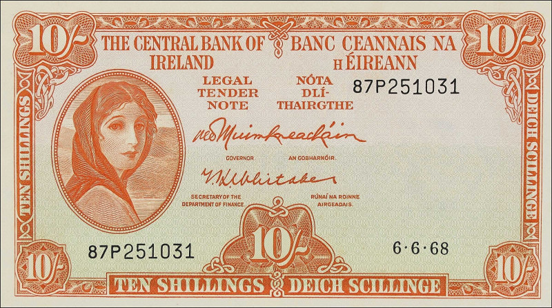 IRELAND, REPUBLIC. Central Bank of Ireland. 10 Shillings, 1968. P-63a. Uncircula...