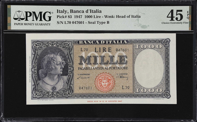 ITALY. Banca d'Italia. 1000 Lire, 1947. P-83. PMG Choice Extremely Fine 45 EPQ....